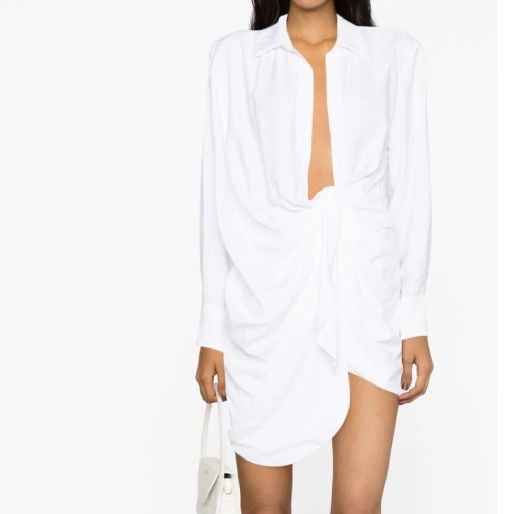 JACQUEMUS La Robe Bahia Long Sleeve Sash Dress - SIZE 36 FR / US 4 - NWT - WHITE